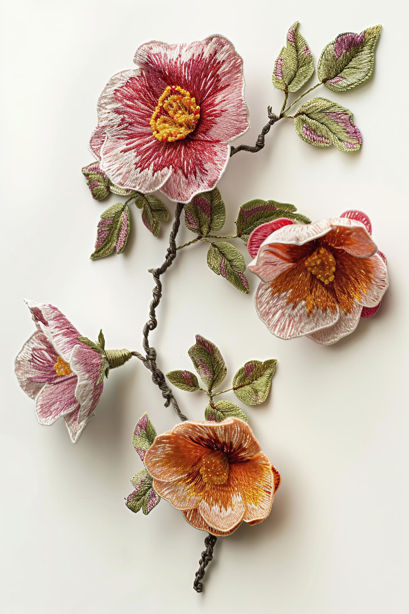 Detaliu de broderie florală pe pânză